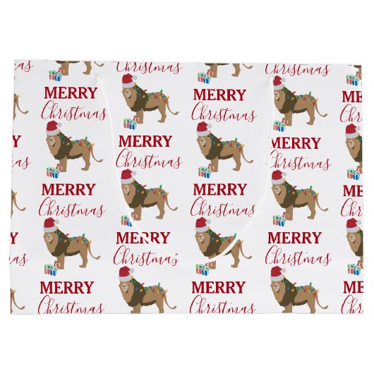 Kerst Leeuw Grappig Dier met Santa Hat Groot Cadeauzakje (Achterkant)