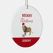 Kerst Leeuw Grappig Dier met Santa Hat Keramisch Ornament (Rechts)