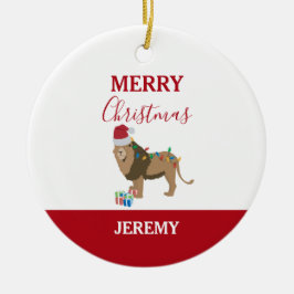Kerst Leeuw Grappig Dier met Santa Hat Keramisch Ornament