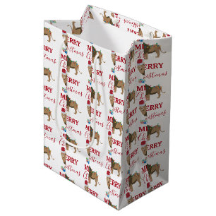Kerst Leeuw Grappig Dier met Santa Hat Medium Cadeauzakje