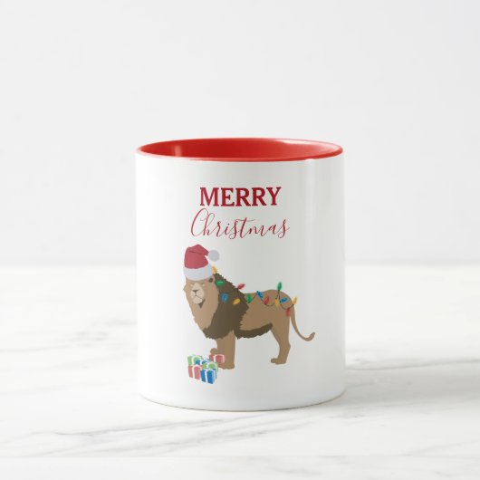 Kerst Leeuw Grappig Dier met Santa Hat Mok (Midden)