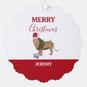 Kerst Leeuw Grappig Dier met Santa Hat Ornament Kaart (Achterkant)