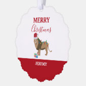Kerst Leeuw Grappig Dier met Santa Hat Ornament Kaart (Links)