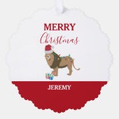 Kerst Leeuw Grappig Dier met Santa Hat Ornament Kaart (Voorkant)