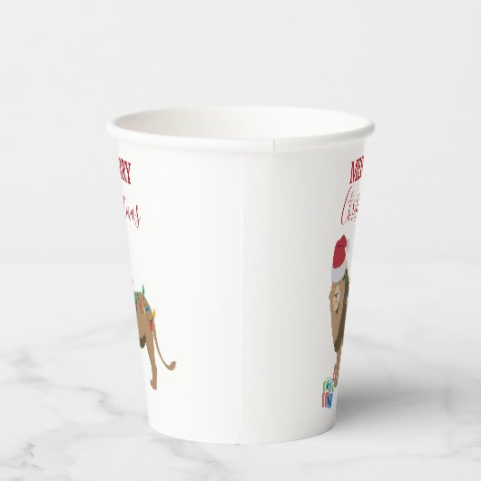 Kerst Leeuw Grappig Dier met Santa Hat Papieren Bekers (Rechts)