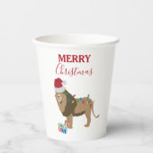 Kerst Leeuw Grappig Dier met Santa Hat Papieren Bekers (Voorkant)