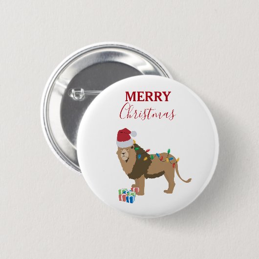 Kerst Leeuw Grappig Dier met Santa Hat Ronde Button 5,7 Cm (Voorkant /achterkant)