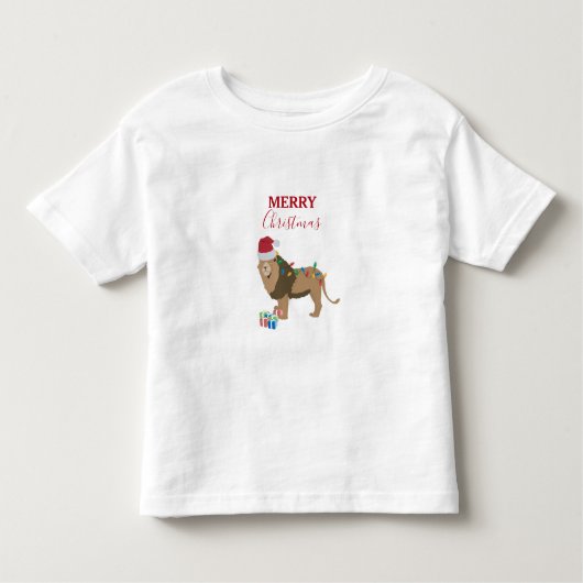 Kerst Leeuw Grappige Dieren met Santa Hat Kinder Shirts (Voorkant)
