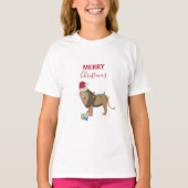 Kerst Leeuw Grappige Dieren met Santa Hat T-shirt (Voorkant)