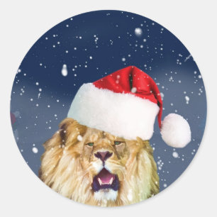 Kerst Leeuw in Santa Hat Sticker