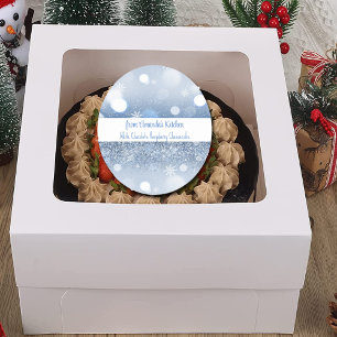 Kerst lekkernijen Sneeuwvlokken Fonkel Blauw Wit Ronde Sticker