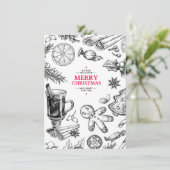 Kerst lekkernijen vintage tekening. Kerstvakantie Feestdagenkaart (Staand voorkant)