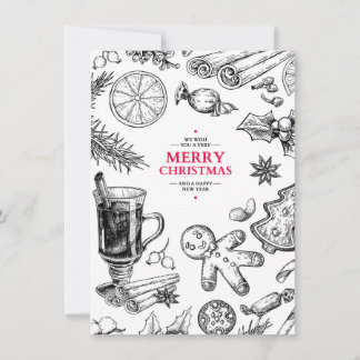 Kerst lekkernijen vintage tekening. Kerstvakantie Feestdagenkaart