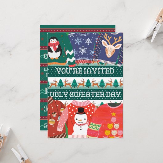 Kerst lelijke trui dag grappig bedrijfsfeest kaart (Voorkant / Achterkant in situ)