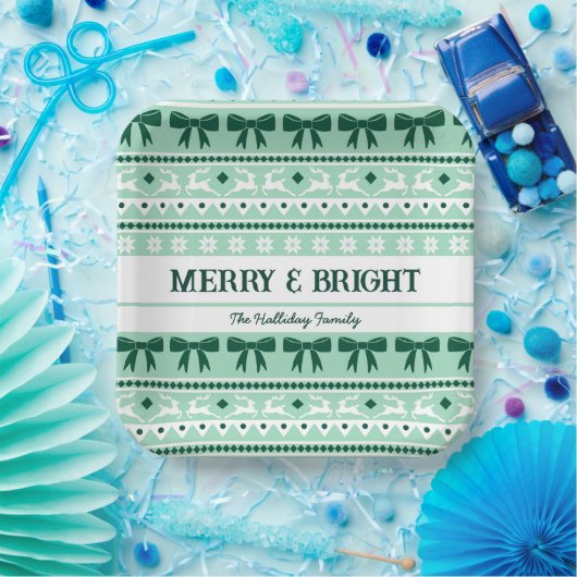 Kerst Lelijke Trui Familienaam Mint Groen Papieren Bordje (Feest)