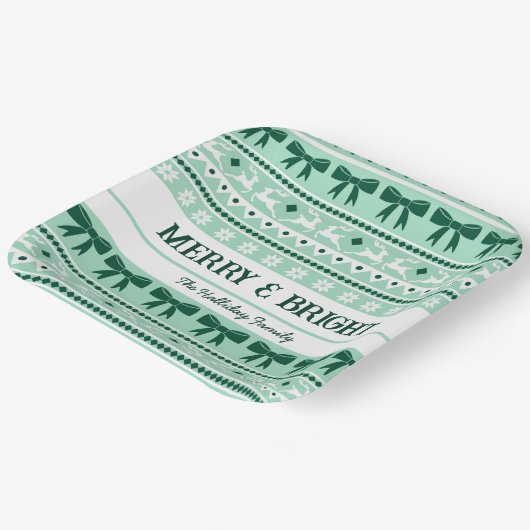 Kerst Lelijke Trui Familienaam Mint Groen Papieren Bordje (Gebogen)