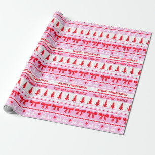 Kerst Lelijke Trui Familienaam Roze & Rood Cadeaupapier