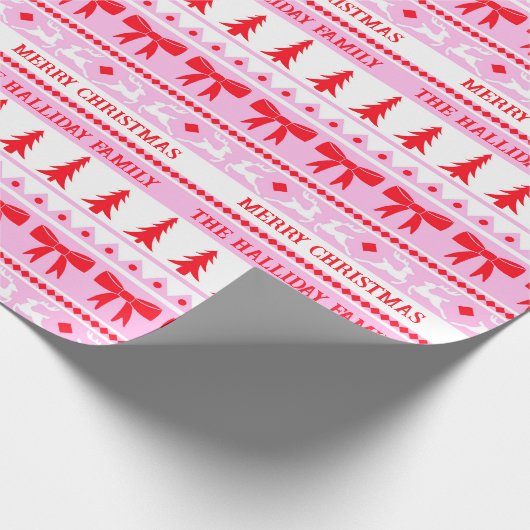Kerst Lelijke Trui Familienaam Roze & Rood Cadeaupapier (Hoek)