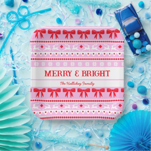 Kerst Lelijke Trui Familienaam Roze & Rood Papieren Bordje (Feest)