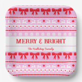 Kerst Lelijke Trui Familienaam Roze & Rood Papieren Bordje (Voorkant)