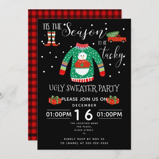 Kerst lelijke trui feest inzamelingsactie kaart (Voorkant / Achterkant)