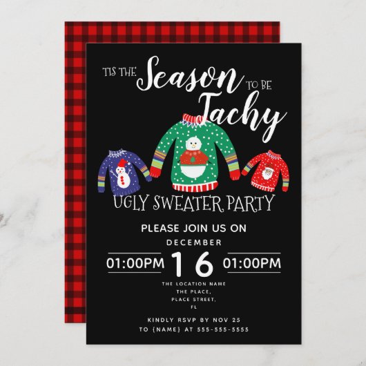 Kerst lelijke trui feest inzamelingsactie kaart (Voorkant / Achterkant)