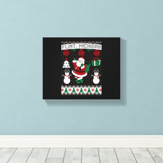 Kerst Lelijke trui Flint Michigan Canvas Afdruk (Insitu (Houten vloer))