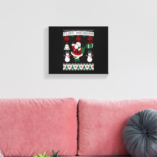 Kerst Lelijke trui Flint Michigan Canvas Afdruk (Insitu (Woonkamer))