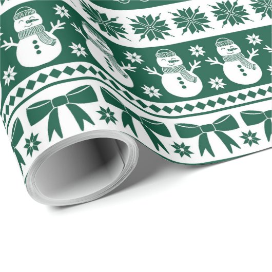 Kerst lelijke trui gebreid patroon donkergroen cadeaupapier (Rol Hoek)