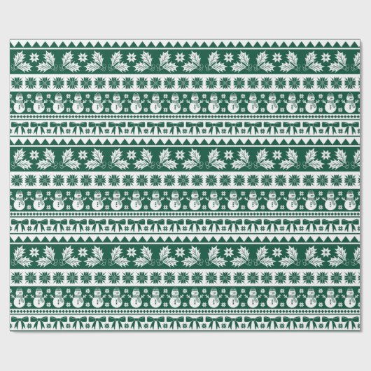 Kerst lelijke trui gebreid patroon donkergroen cadeaupapier (Vlak)