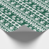 Kerst lelijke trui gebreid patroon donkergroen cadeaupapier (Hoek)