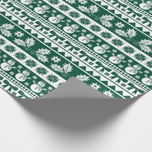 Kerst lelijke trui gebreid patroon donkergroen cadeaupapier (Hoek)
