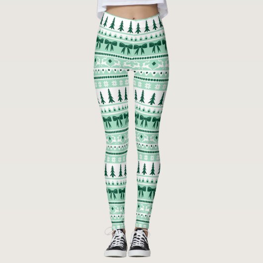 Kerst lelijke trui gebreid patroon in Mint Green Leggings (Voorkant)