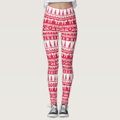 Kerst Lelijke Trui Gebreid Patroon in Rood & Wit Leggings (Voorkant)