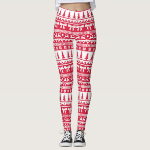 Kerst Lelijke Trui Gebreid Patroon in Rood & Wit Leggings