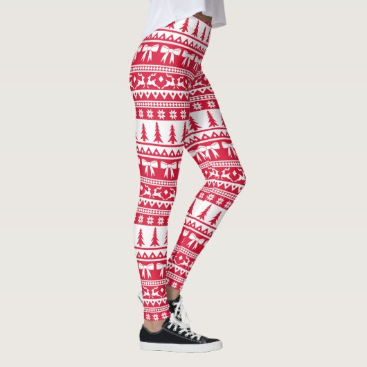 Kerst Lelijke Trui Gebreid Patroon in Rood & Wit Leggings (Rechts)