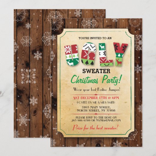 Kerst Lelijke Trui Jumper Party Diner Uitnodigen Kaart (Voorkant / Achterkant)