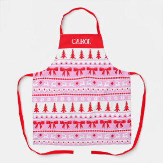 Kerst lelijke trui met naam roze & rood schort