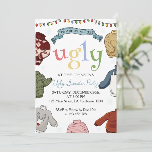 Kerst Lelijke trui Party uitnodiging (Staand voorkant)