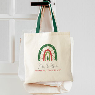 Kerst leraren regenboog mooie lijst tote bag
