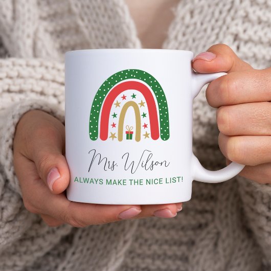 Kerst Leraren Regenboog Nice List Koffiemok