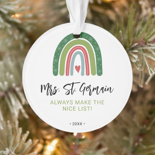 Kerst Leraren Regenboog Nice List Ornament (Boom)