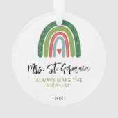 Kerst Leraren Regenboog Nice List Ornament (achterkant)