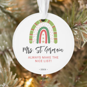 Kerst Leraren Regenboog Nice List Ornament