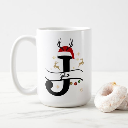 Kerst Letter J Alfabet Koffiemok (Met donut)