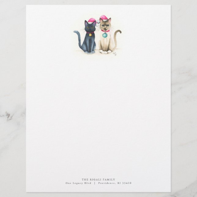 Kerst Letterhead Feestelijke Waterverf Katten Briefhoofd (Voorkant)