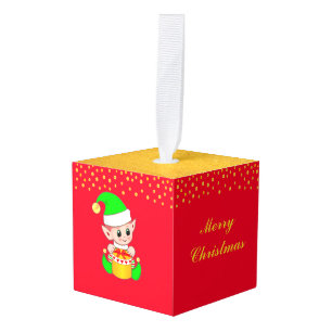 Kerst leuk elfje op rood & goud decoratie