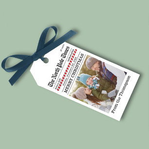 Kerst leuk foto vakantie krant op maat cadeaulabel