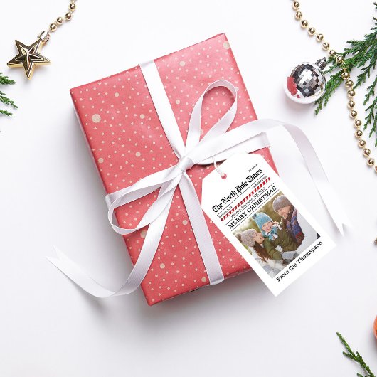 Kerst leuk foto vakantie krant op maat cadeaulabel