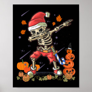 Kerst Leuk Santa Skelet Dabbing Halloween Cos Poster